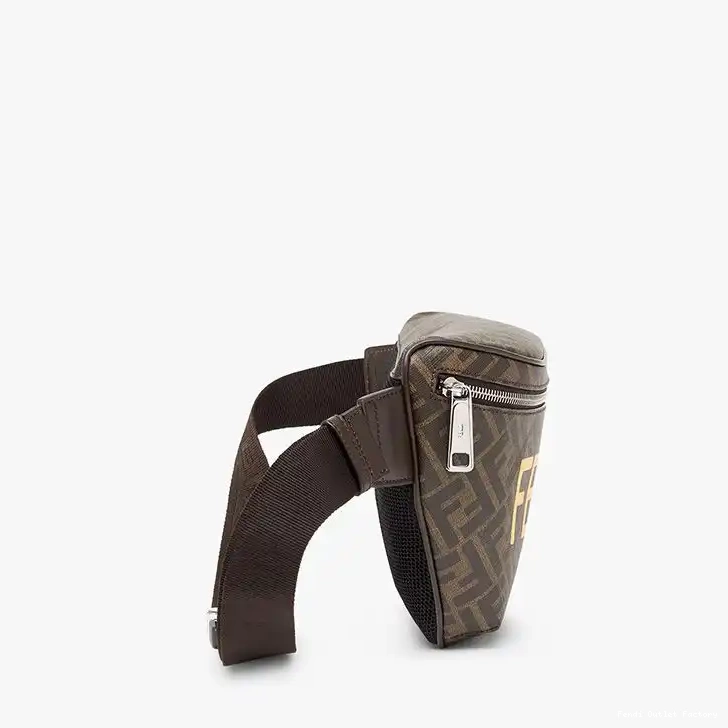 Cheap HOT Belt Fendi Logo Bag Motif In ROMA Brown FF Fabric 0606